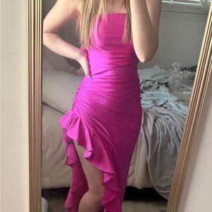 Elegant Pink Ruffled Women's Dress